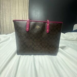 Coach Dark Brown and Pink Tote Bag